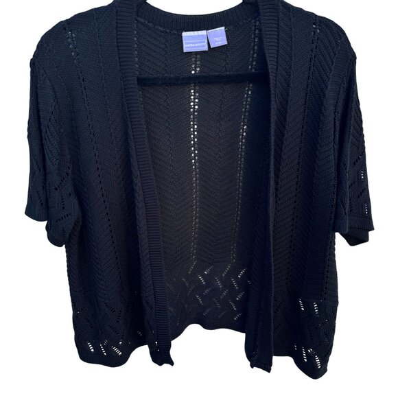 Laura Scott Vintage Womens Open Front Black Open Knit Boho Cardigan Sweater XL - Picture 1 of 9